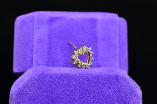 10K Yellow Gold Open Heart Single Stud Earring Covered In Diamonds -just one