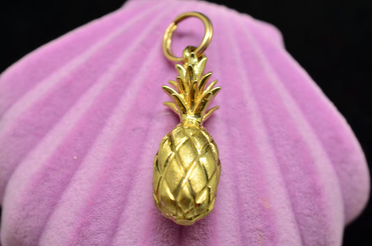14K Yellow Gold Pineapple Pendant Charm -Hollow & Fairly Heavy