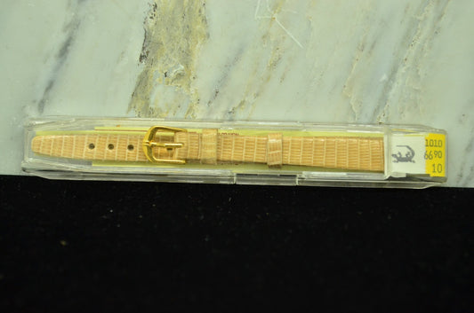 10mm HIRSCH LIGHT BEIGE LEATHER VINTAGE WATCH BAND STRAP GOLD TONE BUCKLE -NIB
