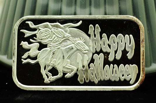 Happy Halloween Ingot Art Bar -1 Troy Oz .999 Silver