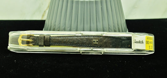 12mm HIRSCH DARK BROWN LEATHER VINTAGE WATCH BAND STRAP GOLD TONE BUCKLE -NIB