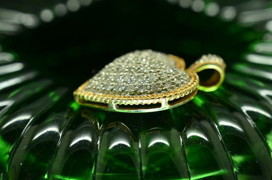 10K Yellow & White Gold two tone pave diamond heart pendant charm 0.68 tcw