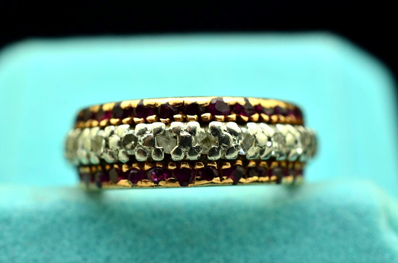 10K Yellow Gold diamond & pink ruby eternity ring band size 4.75 ADJ