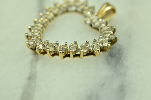 10K Yellow Gold Open Heart Pendant Charm Covered In Diamonds 0.44 TCW