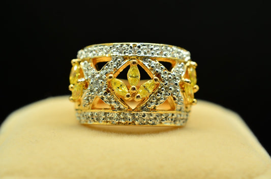 Vermeil 925 Sterling Silver Pave Design of Yellow & Clear CZ Ring Band Size 7