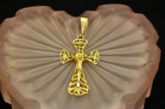 14K Yellow Gold Filigree Cross Crucifix Pendant Charm