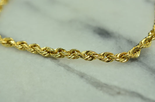 7.25" 14K Yellow Gold Spiral Rope Chain Bracelet 2.8mm 1.7 grams