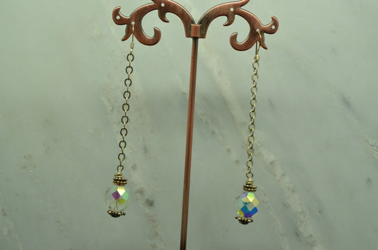 925 Sterling Silver dangling faceted bead shaped glass fishhook earrings