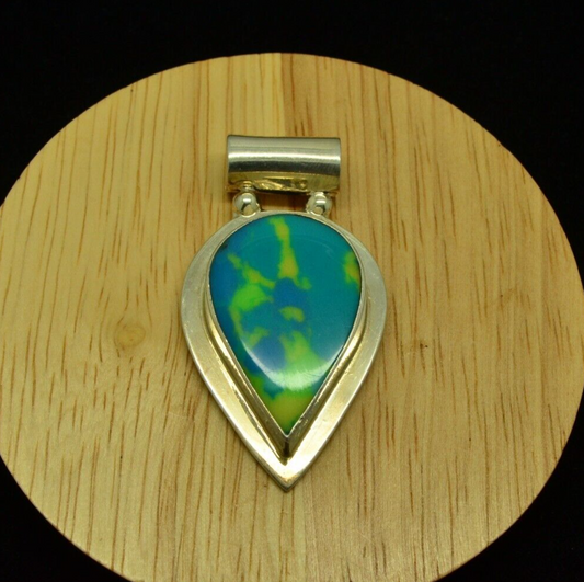 925 Sterling Silver unique blue green yellow stone solitaire pendant charm