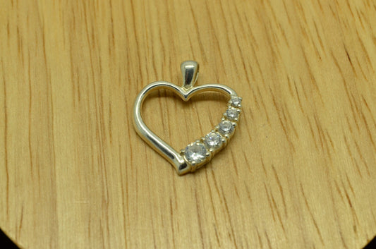 925 Sterling Silver open heart pendant charm with graduated cubic zirconia