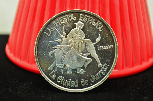 1977 La Fiesta Espana Krewe Of Galatea Morgan City 1 oz Art Round .999 Silver