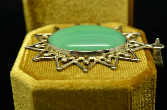 925 Sterling Silver oval flower green jade pendant charm