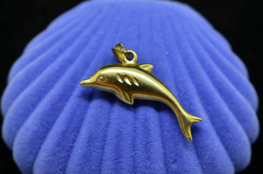 14K Yellow Gold Hollow Dolphin Pendant Charm