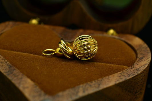 14K Yellow Gold Fancy Drop Design Hollow Bead Pendant Charm