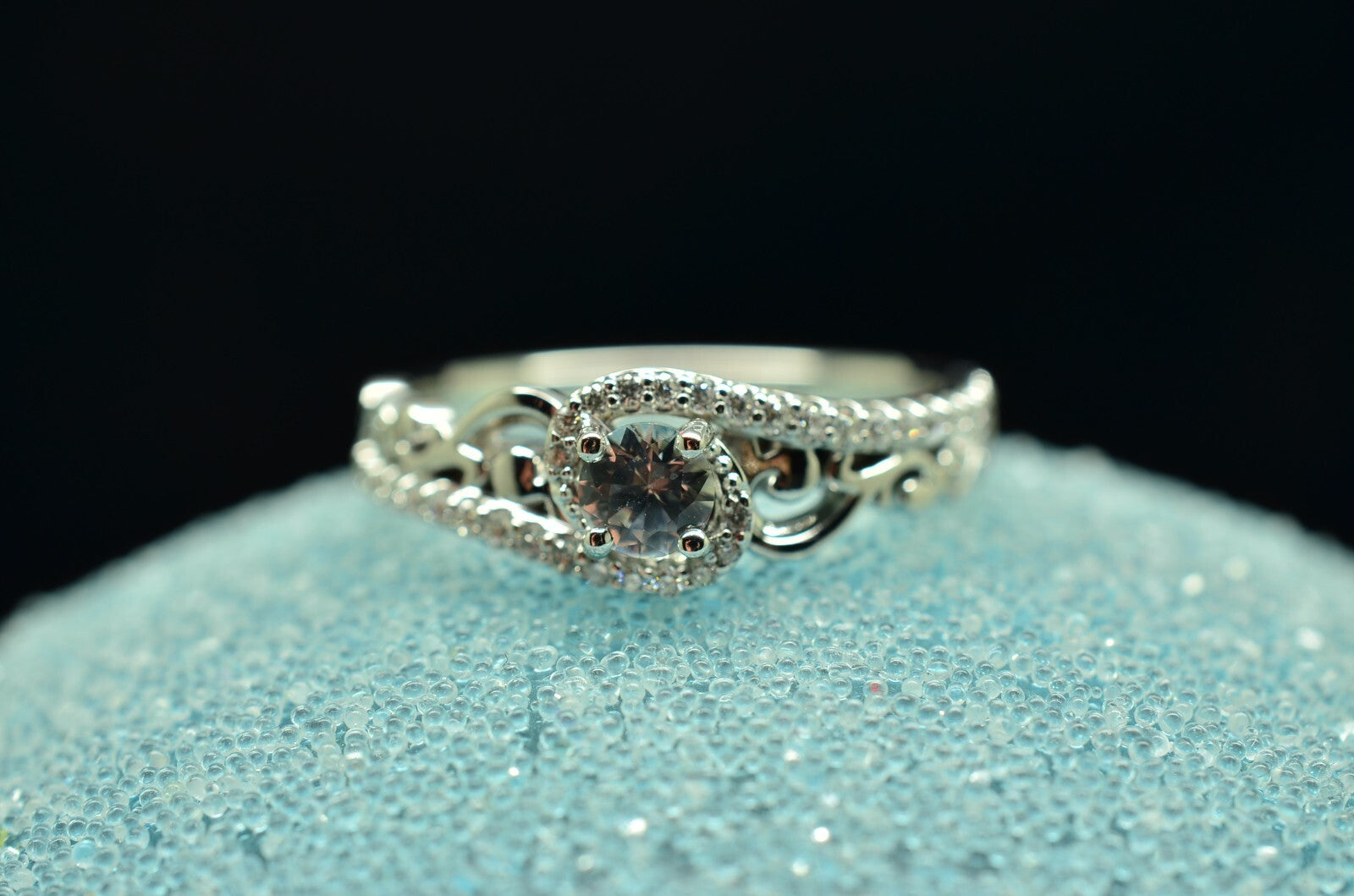 10K White Gold White Sapphire Sculptural Engagement Ring Diamond accents Size 7