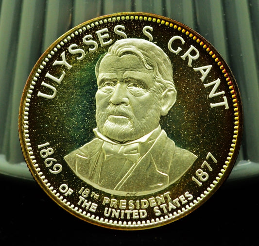 925 Silver Franklin Mint Art Round Presidential Treasury Ulysses S Grant