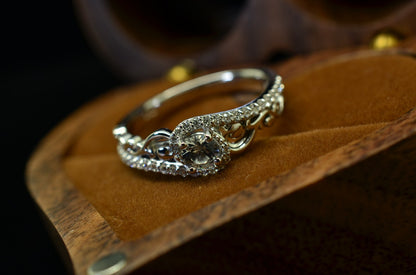 10K White Gold White Sapphire Sculptural Engagement Ring Diamond accents Size 7