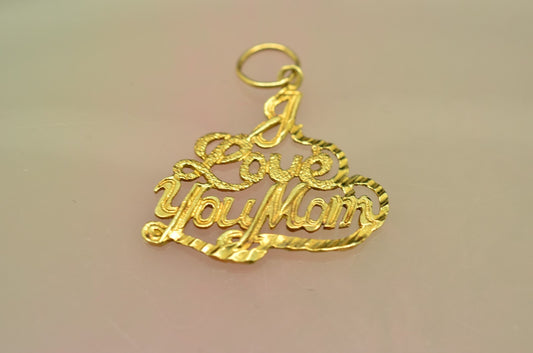 14K Yellow Gold "Love You Mom" Pendant Charm