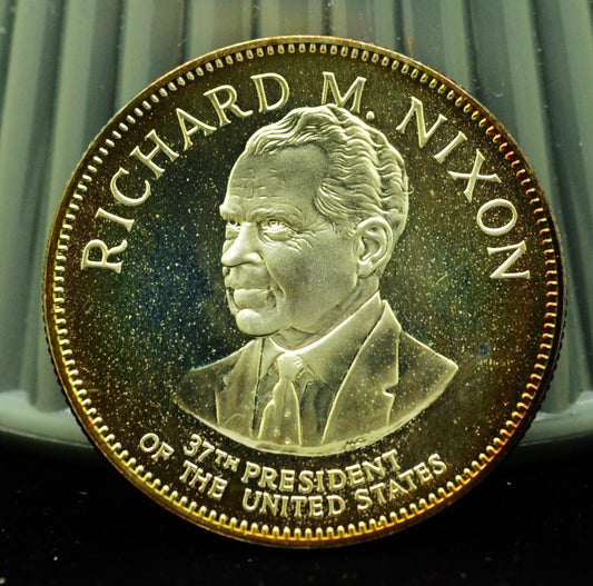 925 Silver Franklin Mint Art Round Presidential Treasury Richard M Nixon