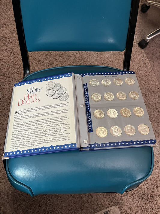 Harris album with 27 Franklin Silver Half Dollars 1948-1963 AU/BU