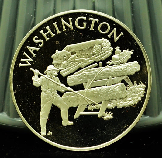 925 Silver Franklin Mint Art Round State of Washington