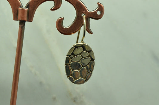 925 Sterling Silver cobblestone finish oval shaped hook earrings