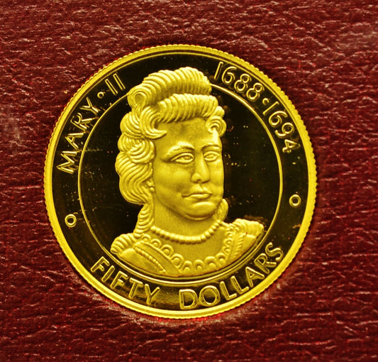 1977 Cayman Islands $50 Gold Proof Queen Mary II Commemorative