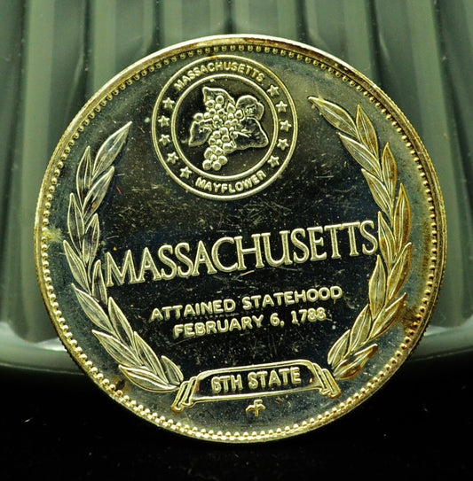 925 Silver Franklin Mint Art Round State of Massachusetts