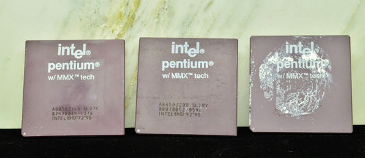 Lot of Three INTEL PENTIUM W/ MMX tech CPU Computer Chips 1992 1995