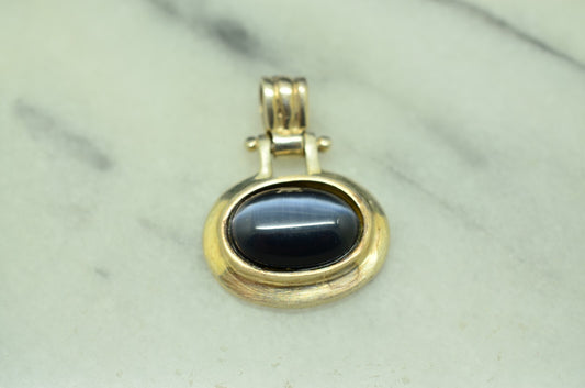 925 Sterling Silver oval cat's eye pendant charm