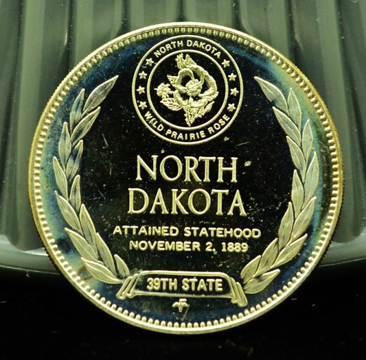 925 Silver Franklin Mint Art Round State of North Dakota