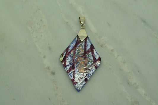 925 Sterling Silver dichroic glass pendant charm -large