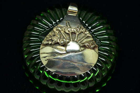 925 Sterling Silver Sunset Design Large Teardrop Shaped Pendant Charm -Heavy