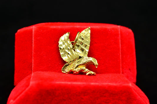 14K Yellow Gold Flying Eagle Bird Pendant Charm -Sparkles