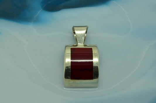925 Sterling Silver inlaid red jasper solitaire pendant charm