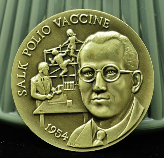 Salk Polio Vaccine Longines Symphonette Mint High Relief Art Round 92.5% Silver