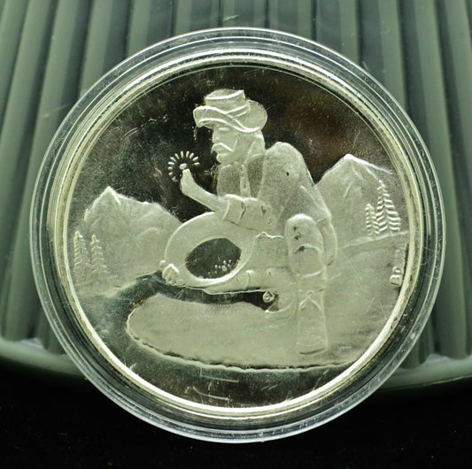 Prospector Gold Panner Divisible Art Round -1 Troy Oz .999 Silver