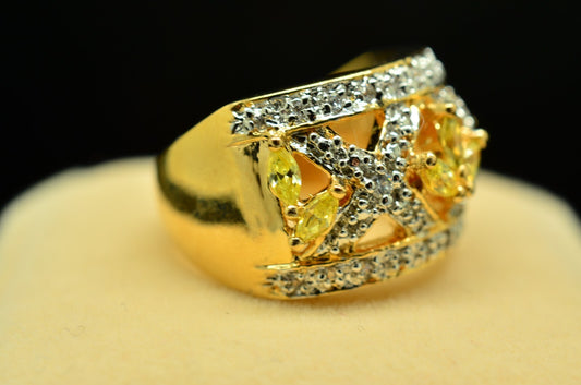 Vermeil 925 Sterling Silver Pave Design of Yellow & Clear CZ Ring Band Size 7