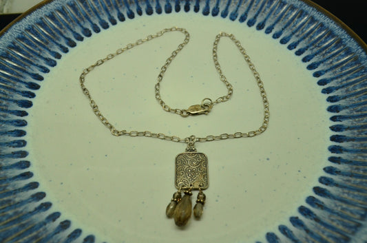 17" 925 Sterling Silver cable chain with smokey quartz dangle pendant