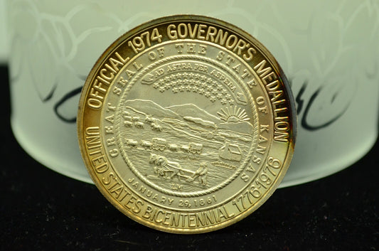 1974 Kansas Official Governor's Medallion Art Round 92.5% Silver