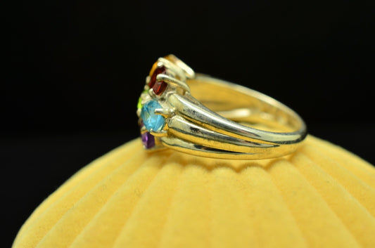 925 Sterling Silver Colorful Multi-Stone Ring Band Size 5.75