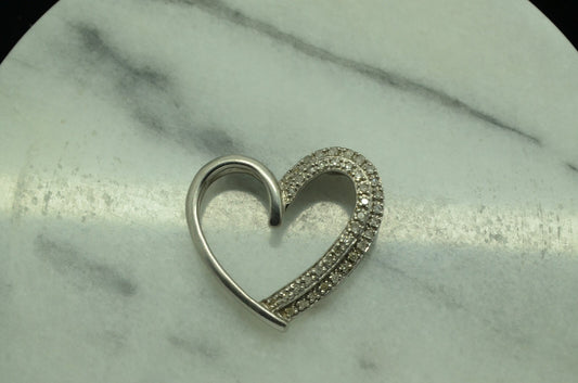 925 Sterling Silver diamond encrusted open heart pendant charm 0.40 tcw