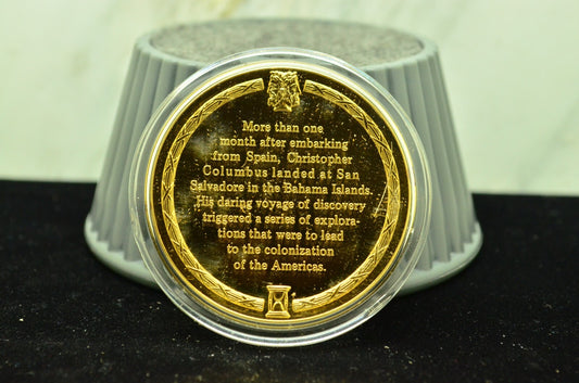 925 Silver Franklin Mint Art Round History Of Mankind Columbus Voyage New World