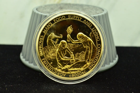 925 Silver Franklin Mint Art Round History Of Mankind Agriculture Improves