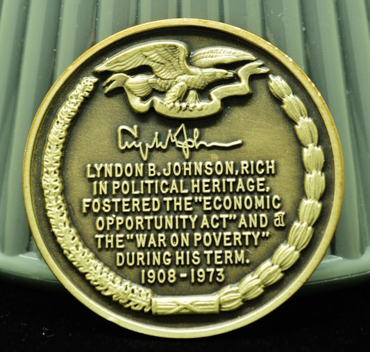 Lyndon Baines Johnson Wittnauer Mint High Relief Art Round 92.5% Silver