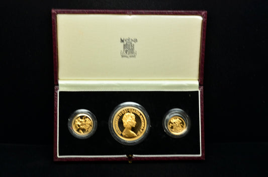 1984 Great Britain United Kingdom Royal Mint 3 Coin Gold Proof Set w/ Box COA