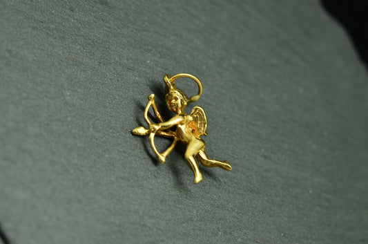 14K Yellow Gold Cupid with Bow & Arrow Pendant Charm