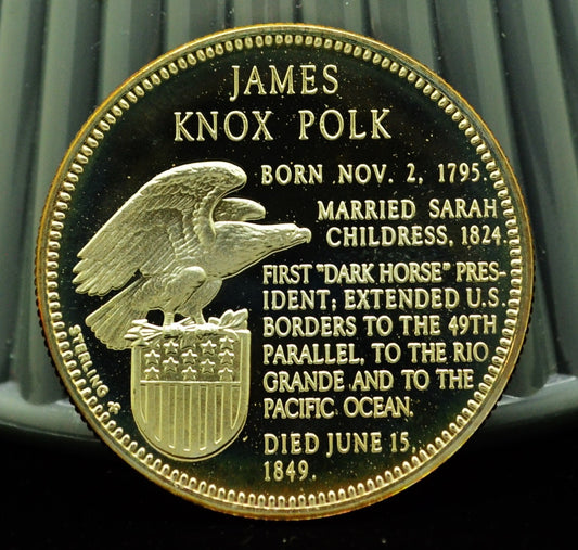 925 Silver Franklin Mint Art Round Presidential Treasury James Polk