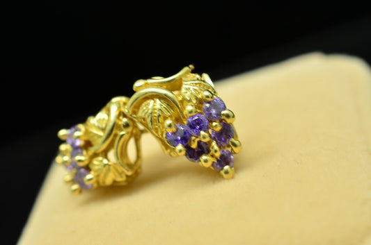 14K Yellow Gold Amethyst Cluster of Grapes Design Stud Earrings