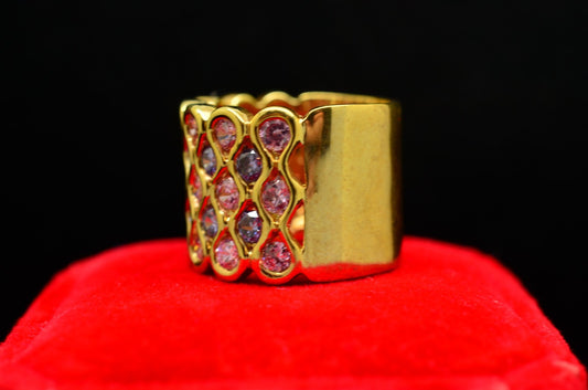 Vermeil 925 Sterling Silver Pink & Purple CZ Design Ring Wide Band Size 6.75